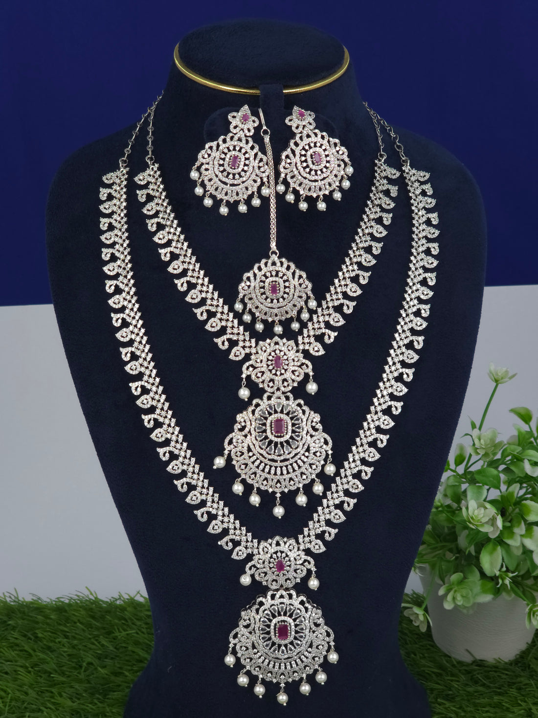 SLIVER FINISH CZ BRIDELS SET