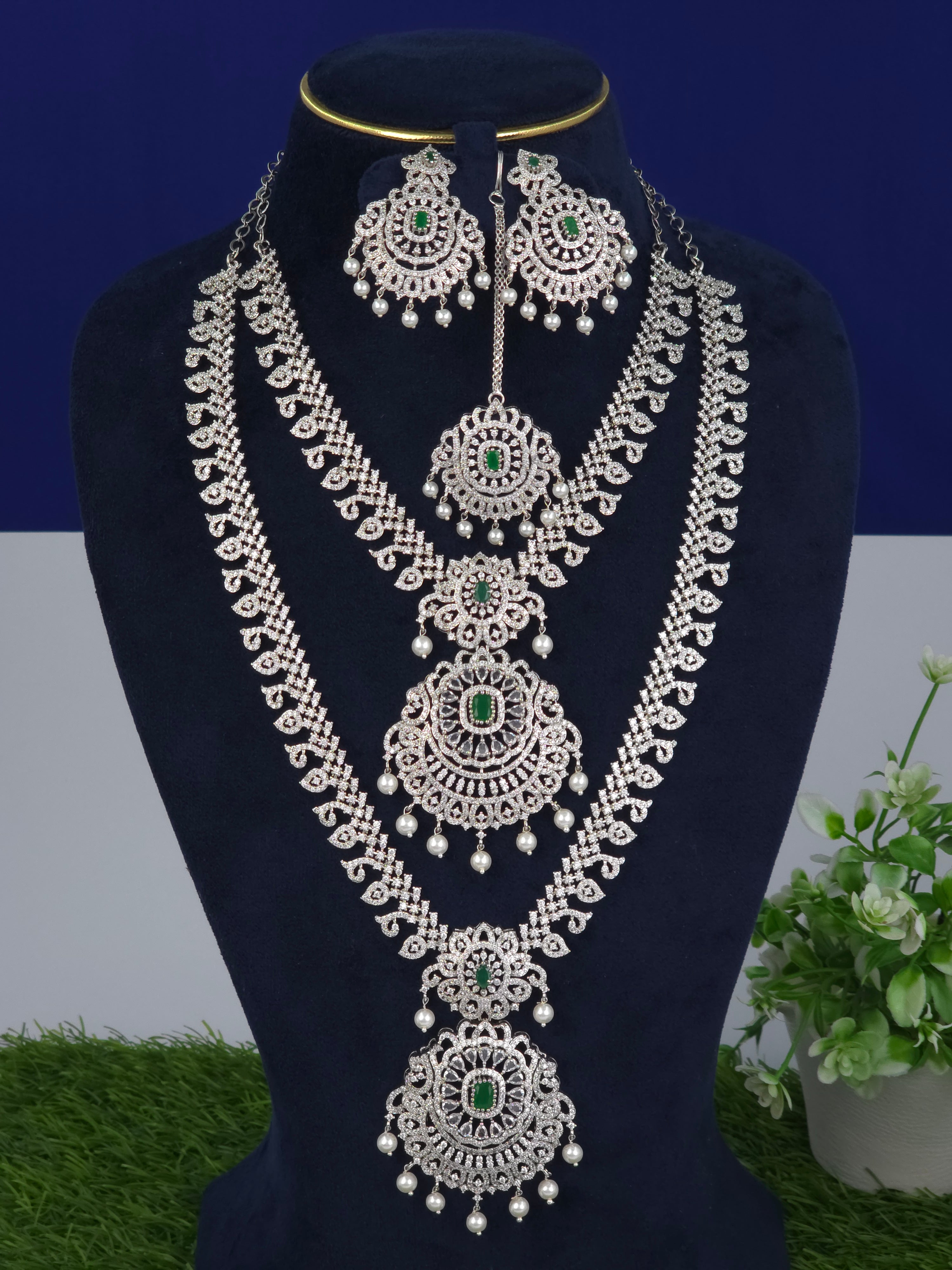 SLIVER FINISH CZ BRIDELS SET