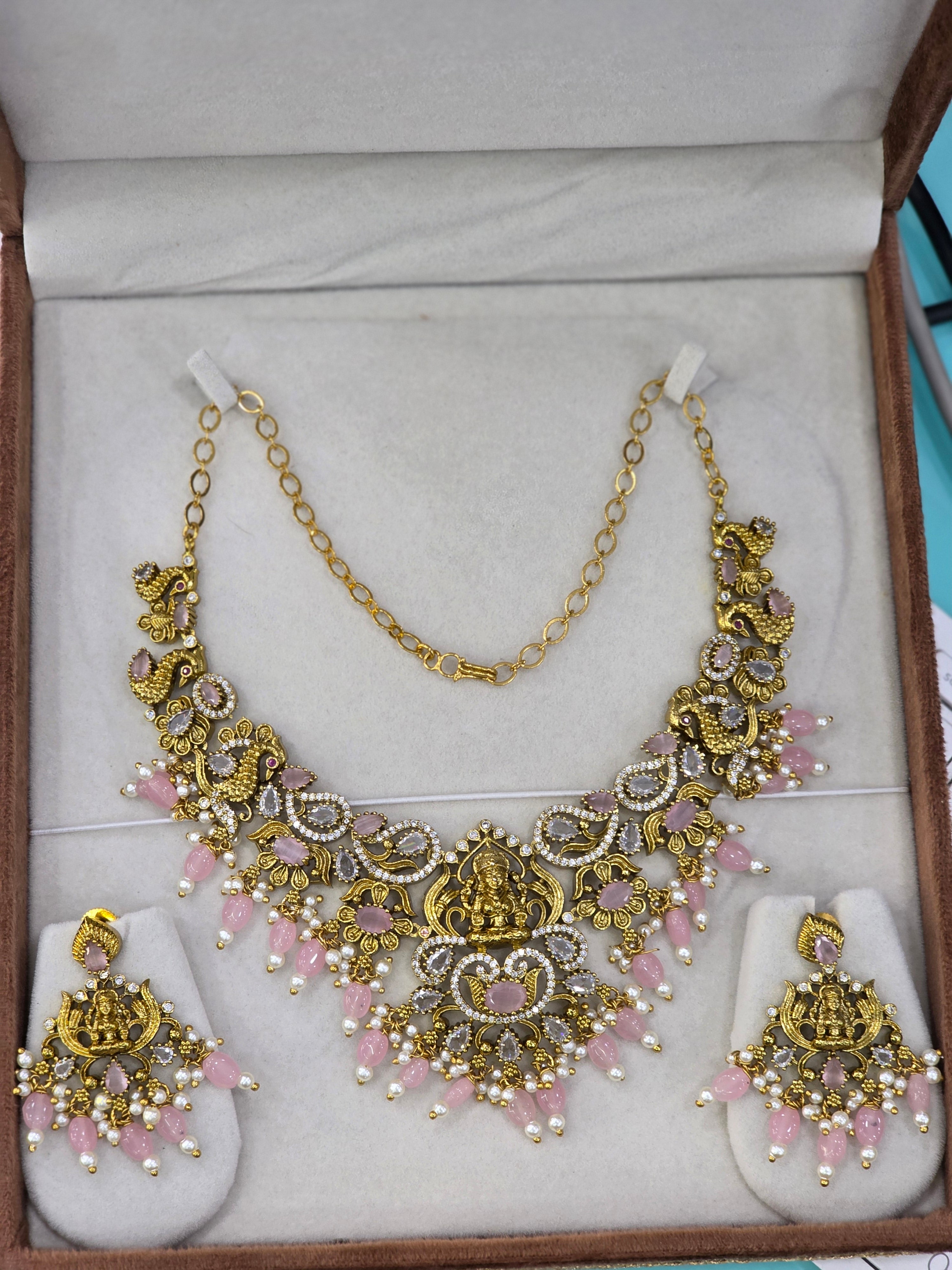 Matt finish cz Lakshmi necklaces.