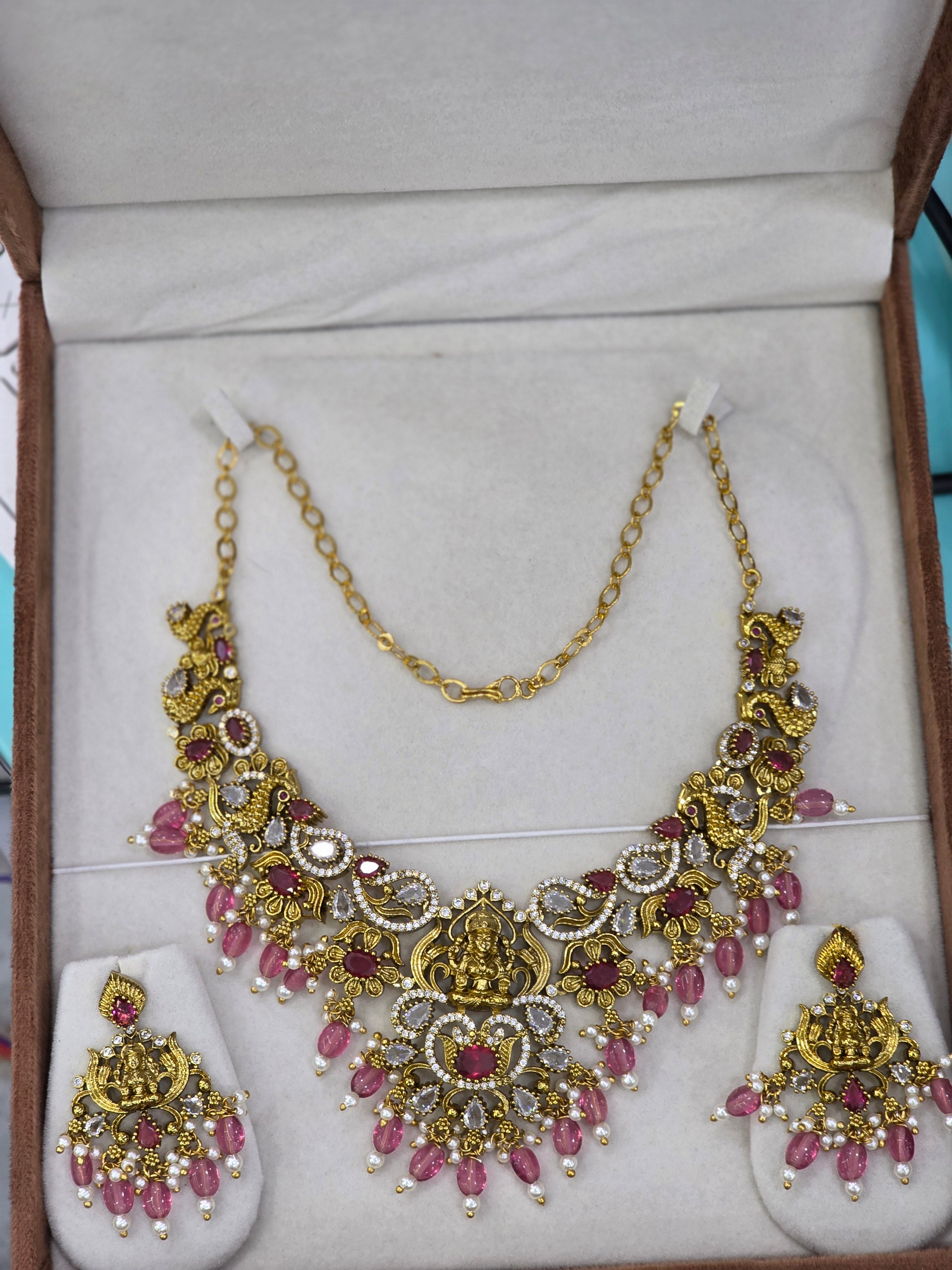 Matt finish cz Lakshmi necklaces.