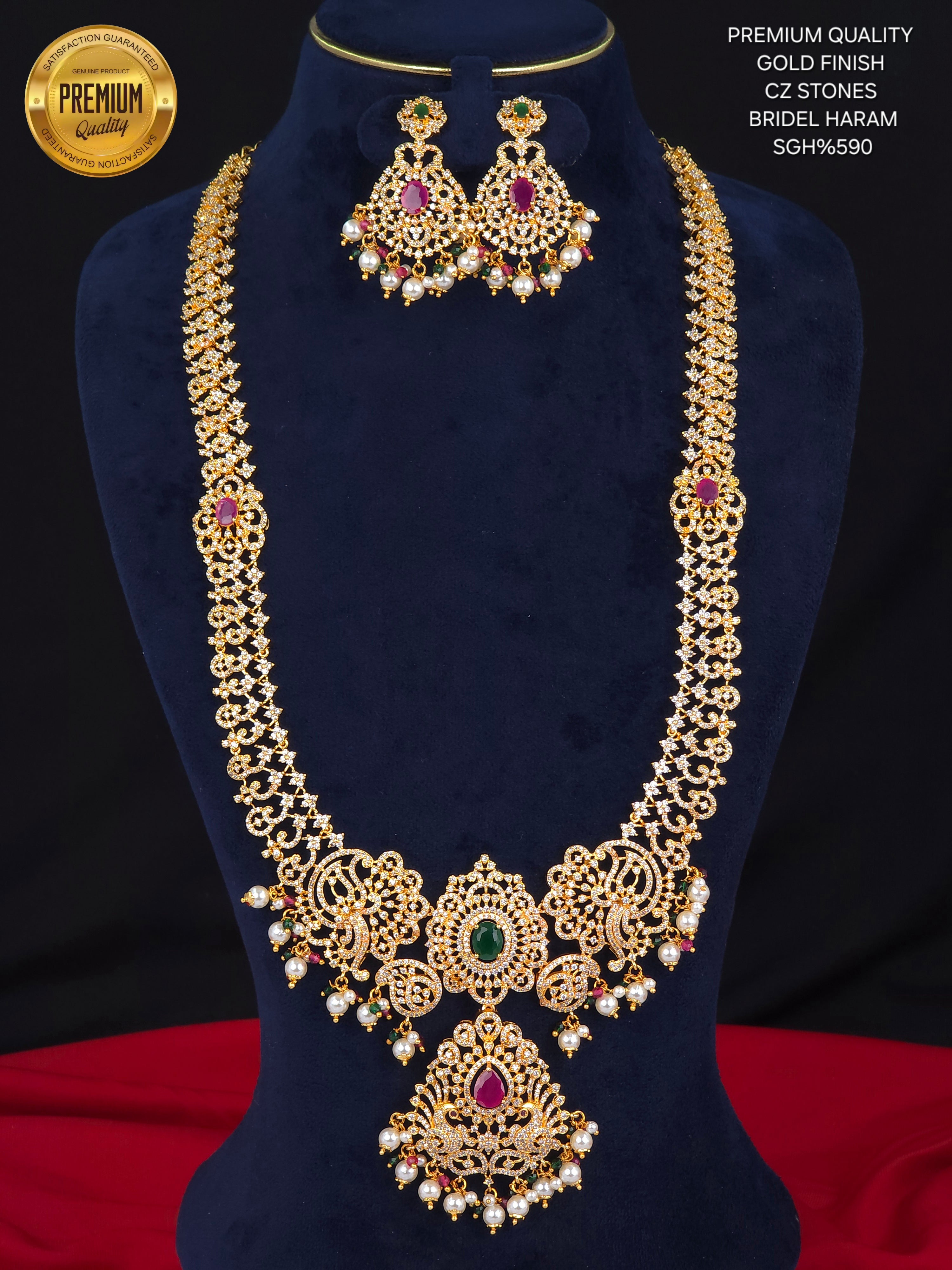 PREMIUM QUALITY 
GOLD FINISH 
CZ STONES BRIDEL HARAM