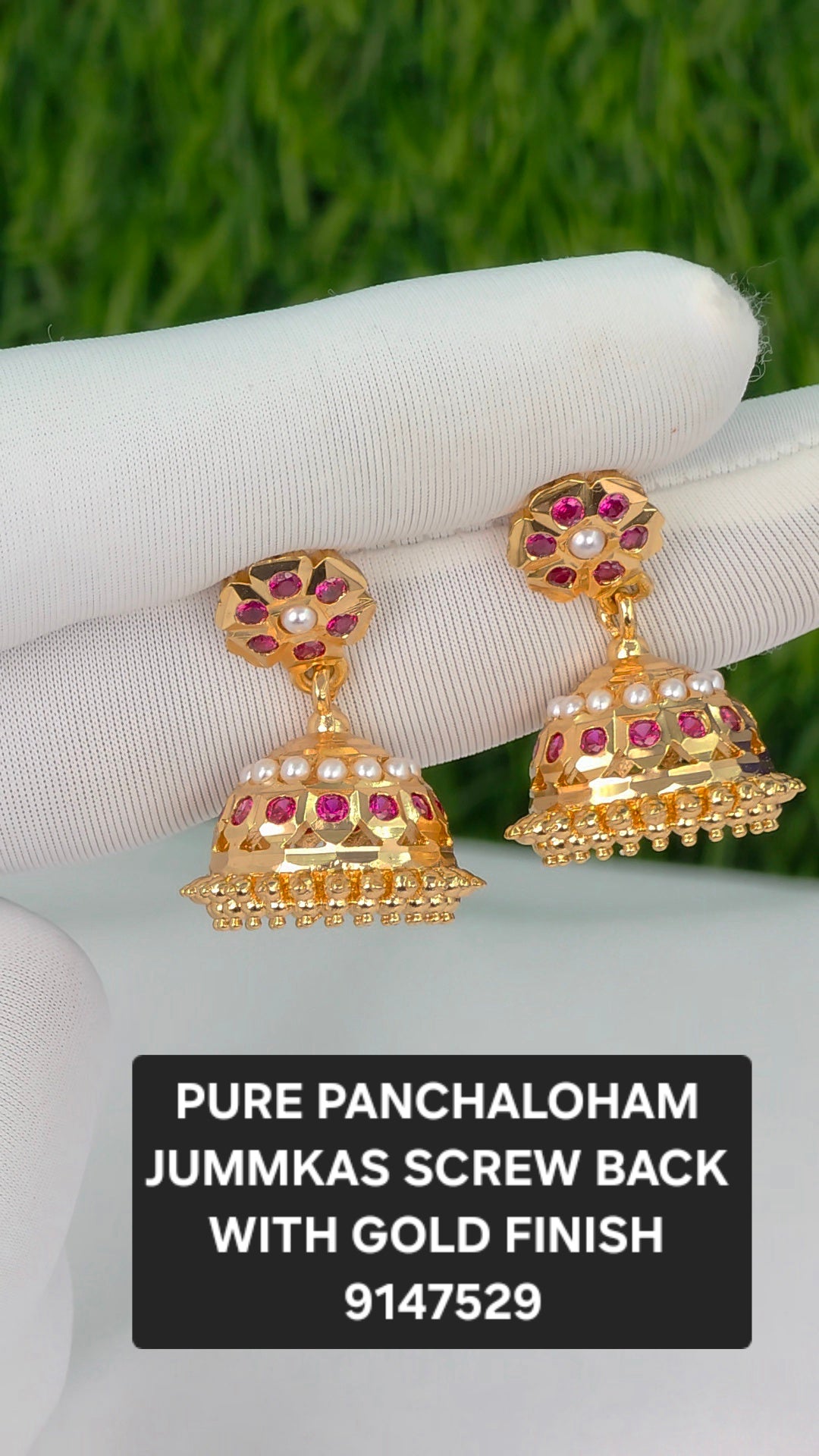 Gold finish Panchaloham earrings Screw type