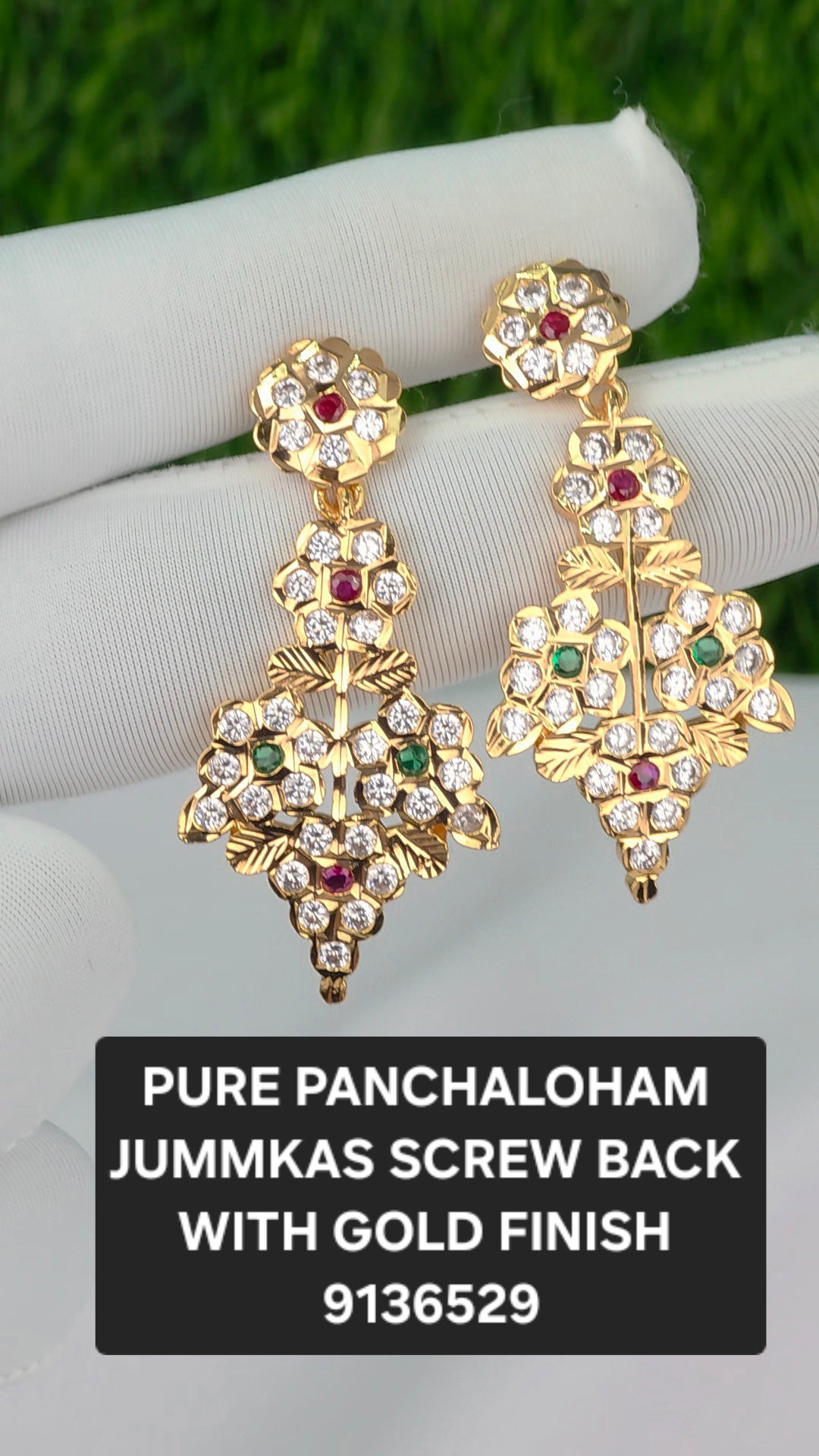 Gold finish Panchaloham earrings Screw type