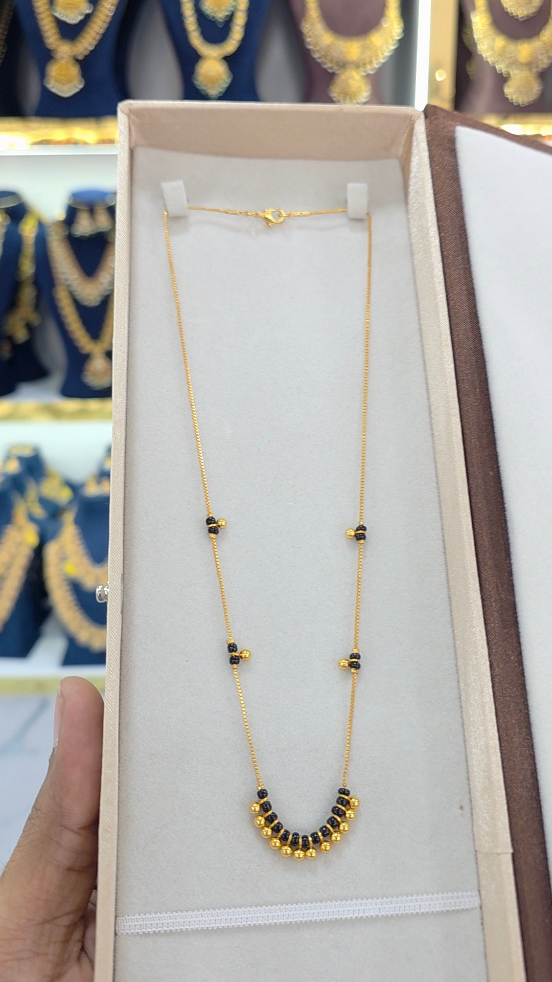 PREMIUM QUALITY gold finish Short black beads 18 inches